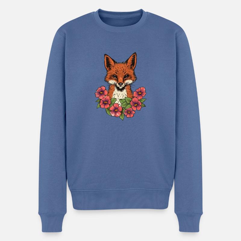 Fuchs in Blumen - Männer Premium Bio Pullover - Taubenblau