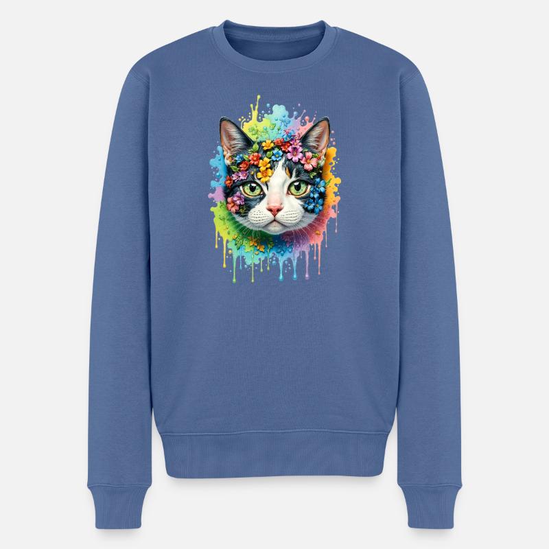 Bunte Katze - Männer Premium Bio Pullover - Taubenblau