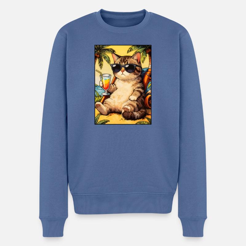 Chat cool en vacances d’été - Pull Premium bio Homme - bleu pigeon