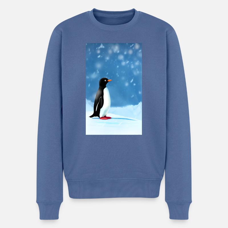 Süßer Pinguin im Schnee - Männer Premium Bio Pullover - Taubenblau