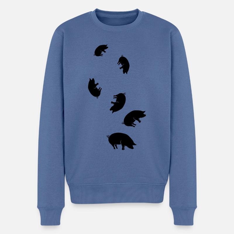 Animal porcin - Pull Premium bio Homme - bleu pigeon