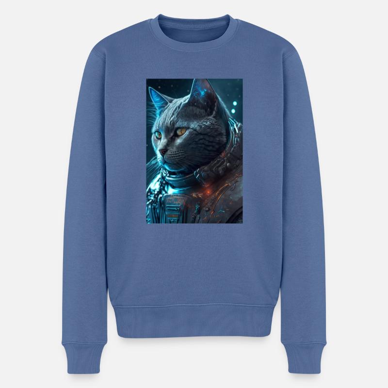 Chat dans l’espace - Pull Premium bio Homme - bleu pigeon