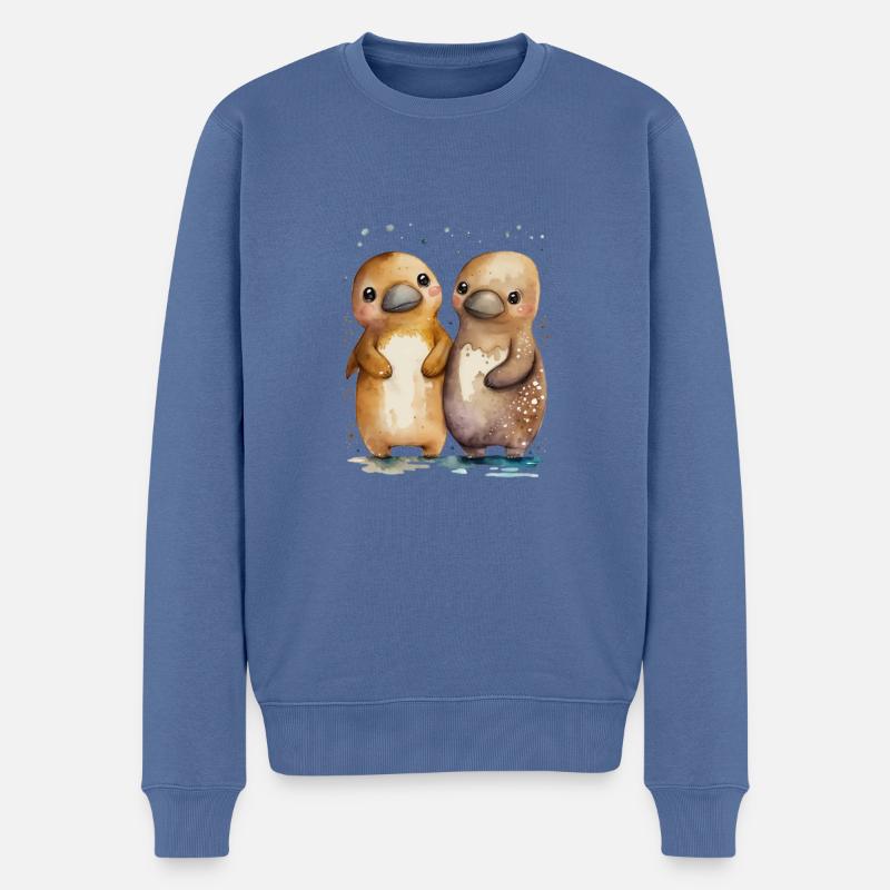 Schnabeltier Paar Aquarell - Männer Premium Bio Pullover - Taubenblau