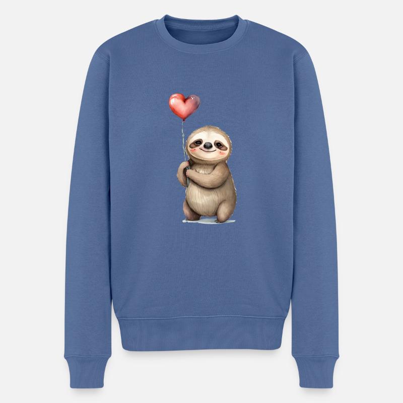 Aquarelle Sloth Heart - Pull Premium bio Homme - bleu pigeon