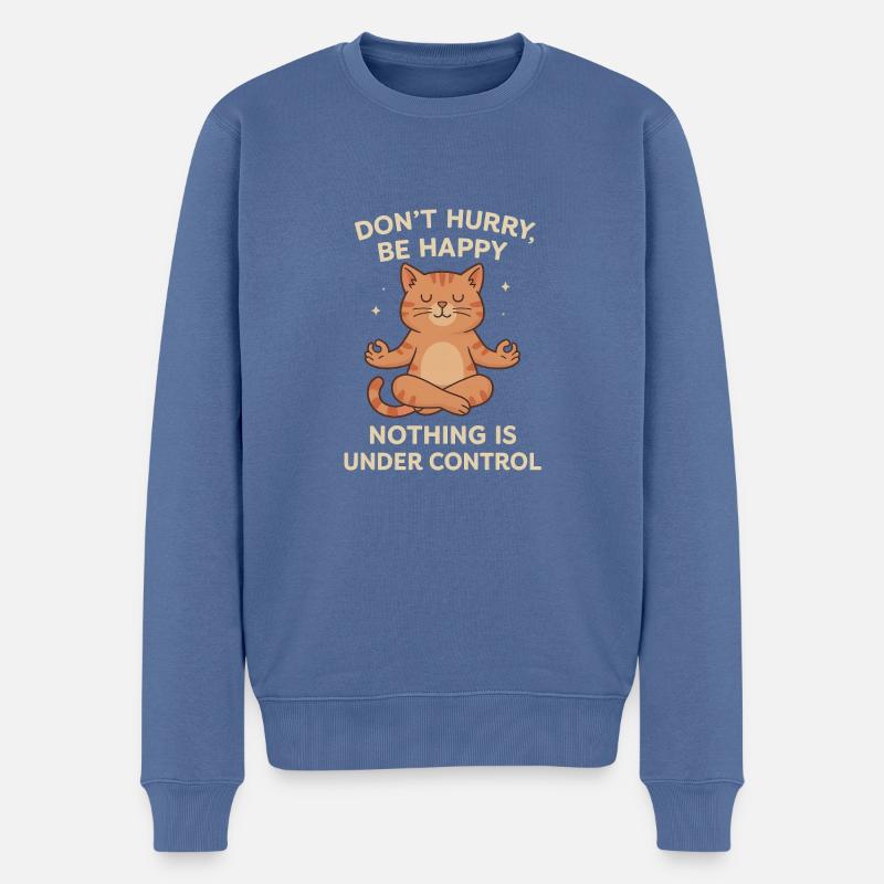 Chat méditant – Funny Zen Shir - Pull Premium bio Homme - bleu pigeon