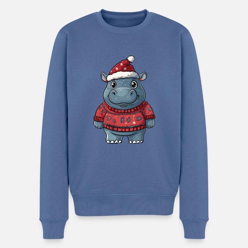 Hippopotame Noël Bande dessinée - Pull Premium bio Homme - bleu pigeon