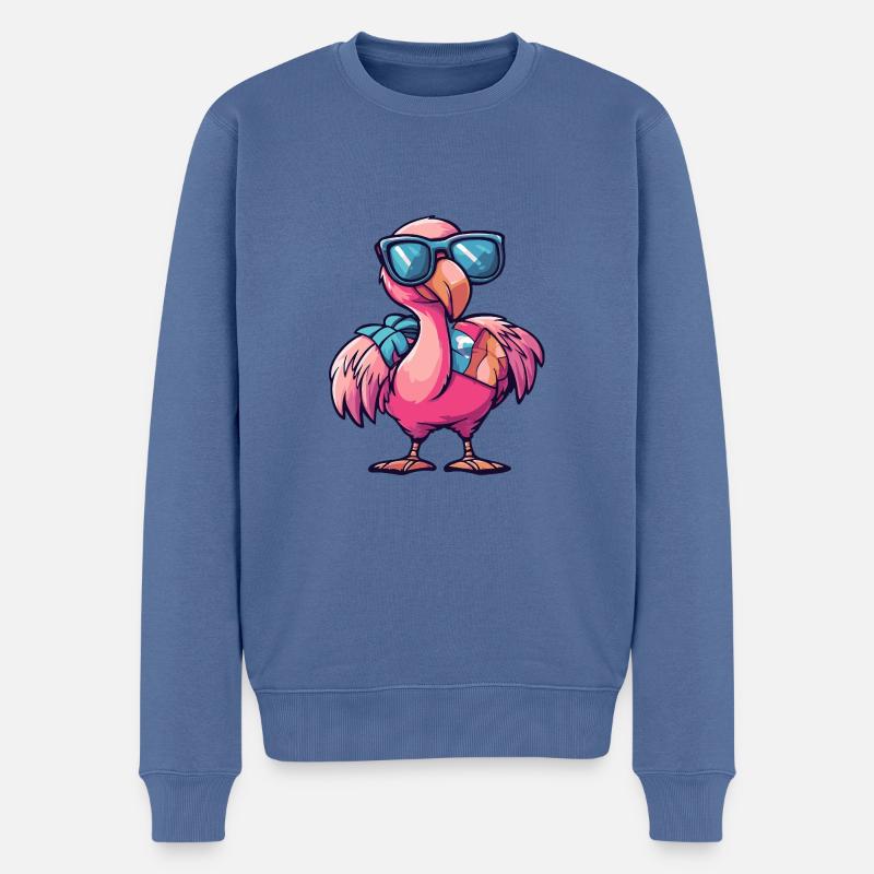 Flamingo Comic Cool Sommer - Männer Premium Bio Pullover - Taubenblau