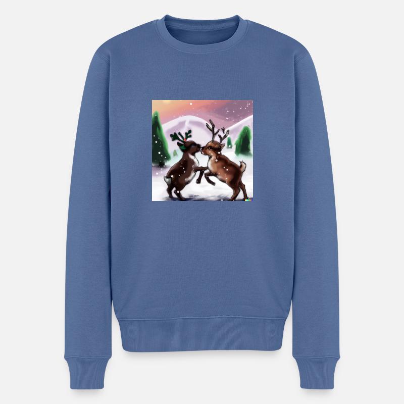 Zwei verspielte Rentiere - Männer Premium Bio Pullover - Taubenblau