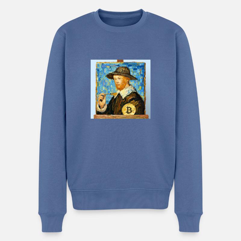 Van Gogh's Bitcoin Portrait - Männer Premium Bio Pullover - Taubenblau
