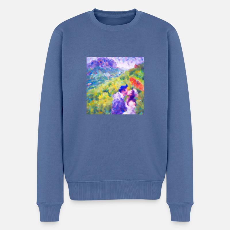 Kuss im Stil von Monet - Männer Premium Bio Pullover - Taubenblau