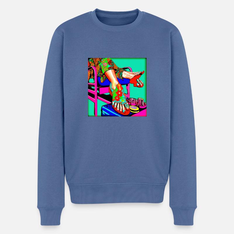 Fusspflege Pop Art bunt - Männer Premium Bio Pullover - Taubenblau