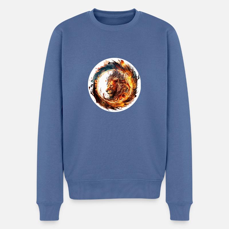 Extravaganter Spreadhirt-Löwe - Männer Premium Bio Pullover - Taubenblau