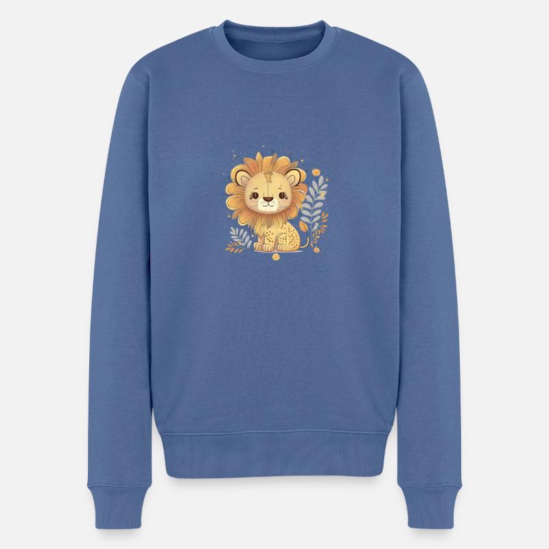 Löwe Pastell Pflanzen - Männer Premium Bio Pullover - Taubenblau