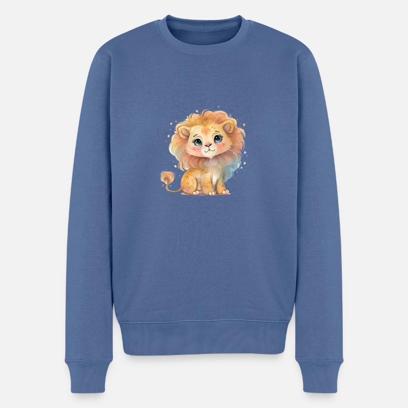 Löwe Aquarell Regenbogen - Männer Premium Bio Pullover - Taubenblau