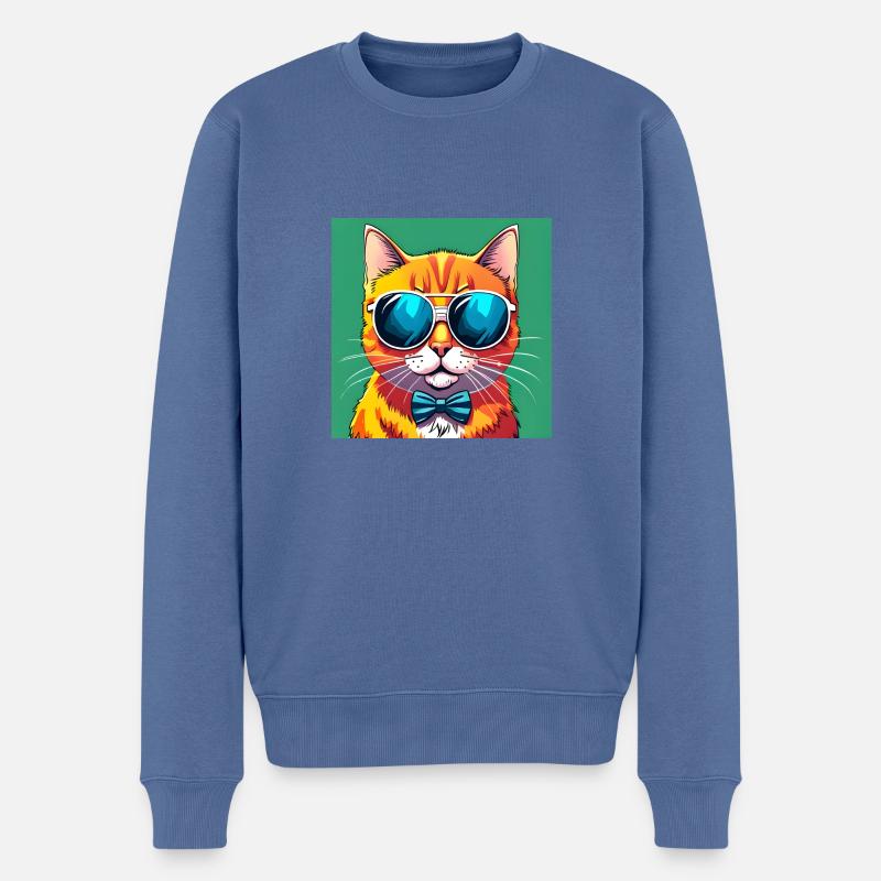 Stilvolle Katze mit Sonnenbrille und Fliege - Männer Premium Bio Pullover - Taubenblau