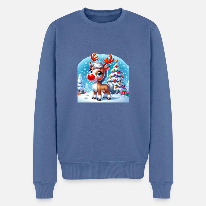 Rotnasige Rentiere - Männer Premium Bio Pullover - Taubenblau