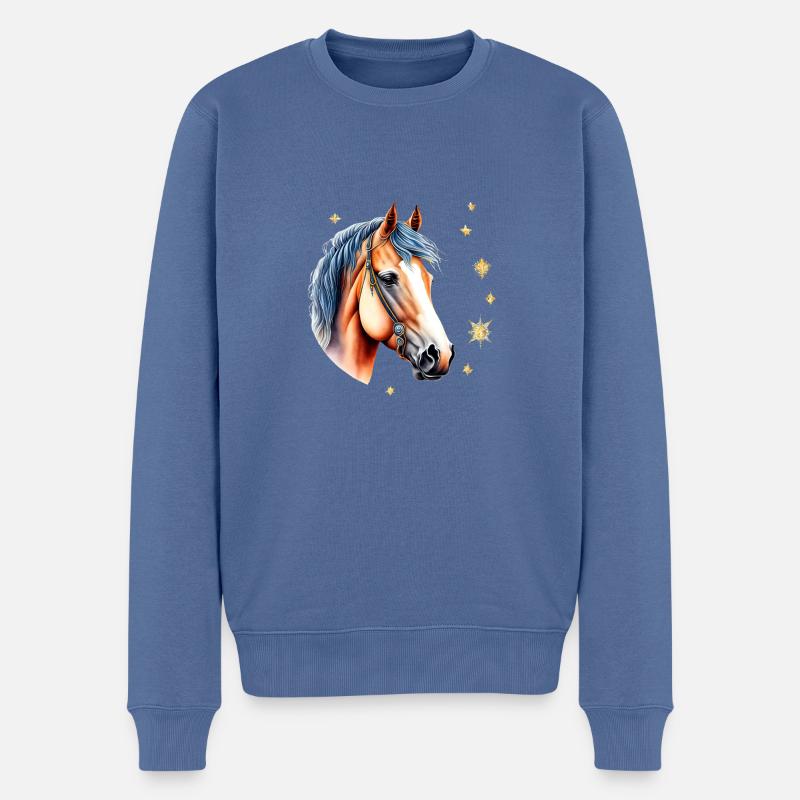Wild und Frei: Pferdekopf - Männer Premium Bio Pullover - Taubenblau