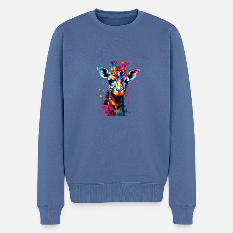 Bunte Girffe - Männer Premium Bio Pullover - Taubenblau