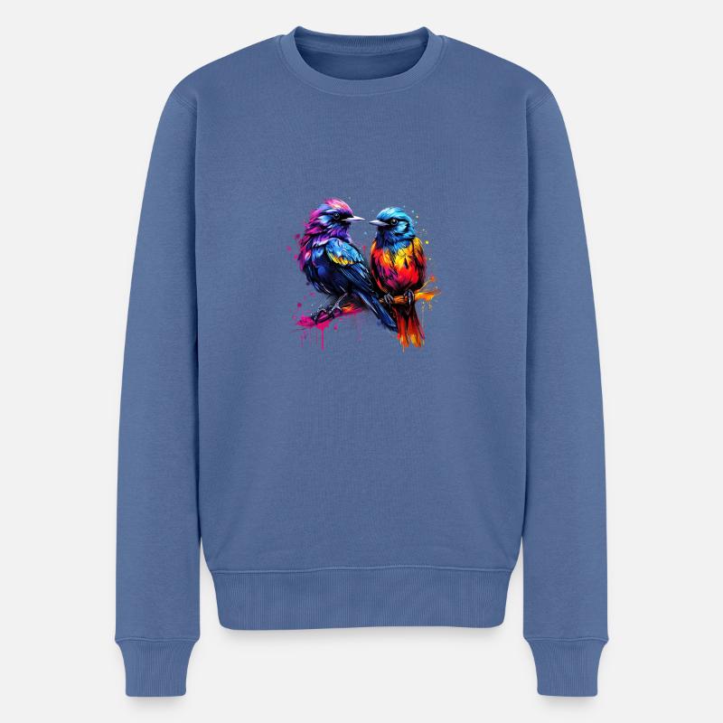 Farbenfrohe Vögel - Männer Premium Bio Pullover - Taubenblau