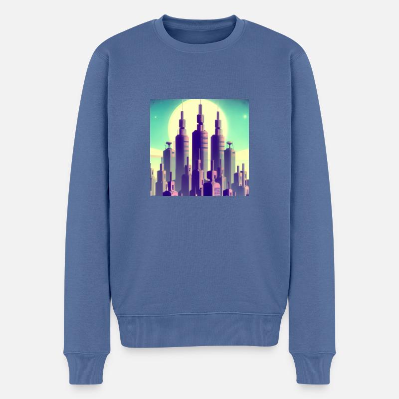 Futuristische Stadt - Männer Premium Bio Pullover - Taubenblau