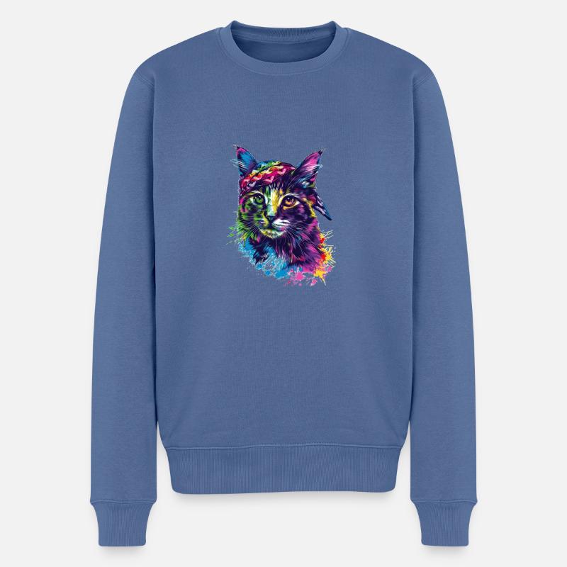 Katze mit Bandana - Männer Premium Bio Pullover - Taubenblau