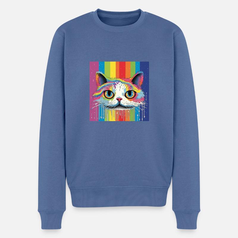 Minou arc-en-ciel - Pull Premium bio Homme - bleu pigeon