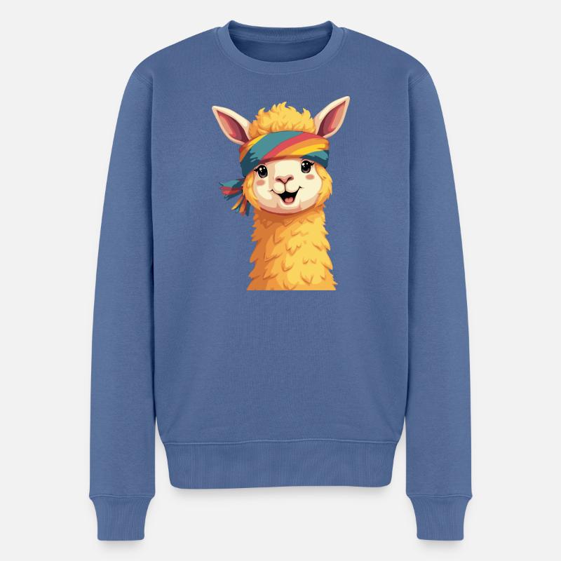 Lächelndes Alpaka – Süß & Flauschig - Männer Premium Bio Pullover - Taubenblau