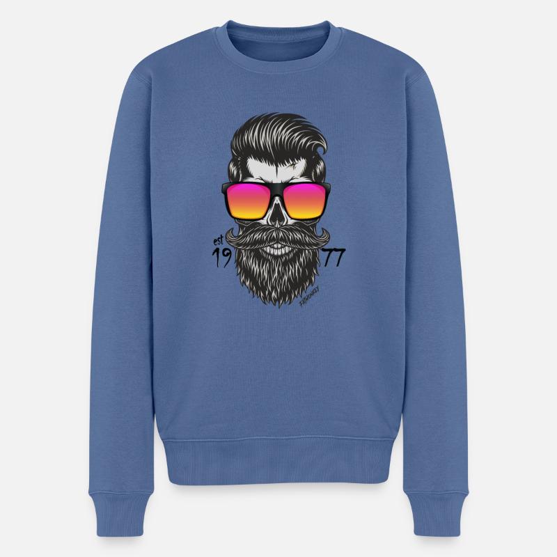 FatMonkey Designs Barber mit Brille est 1977 - Männer Premium Bio Pullover - Taubenblau