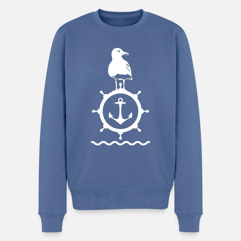 Möwe Steuerrad Anker Wellen Küste Meer Hafen - Männer Premium Bio Pullover - Taubenblau