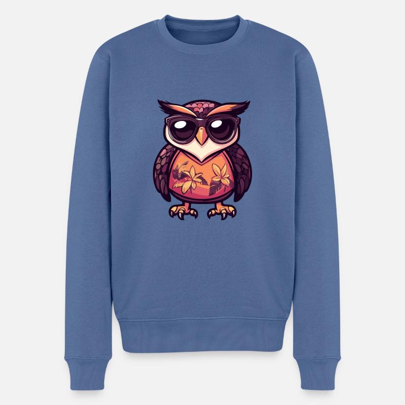 Eule Comic Cool Sommer - Männer Premium Bio Pullover - Taubenblau