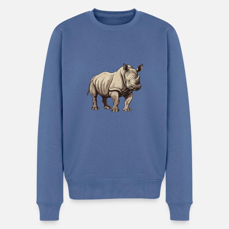 Nashorn Tier - Männer Premium Bio Pullover - Taubenblau