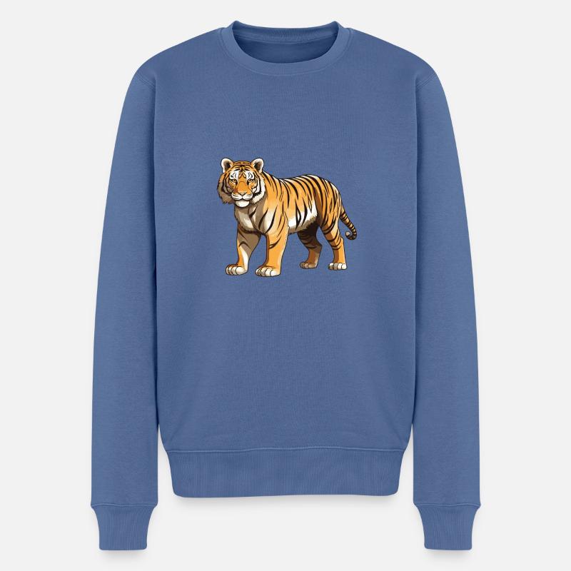 Tiger Tier - Männer Premium Bio Pullover - Taubenblau