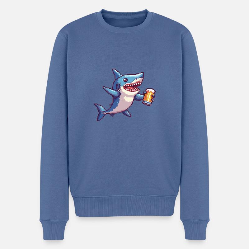 Requin bière pixel - Pull Premium bio Homme - bleu pigeon
