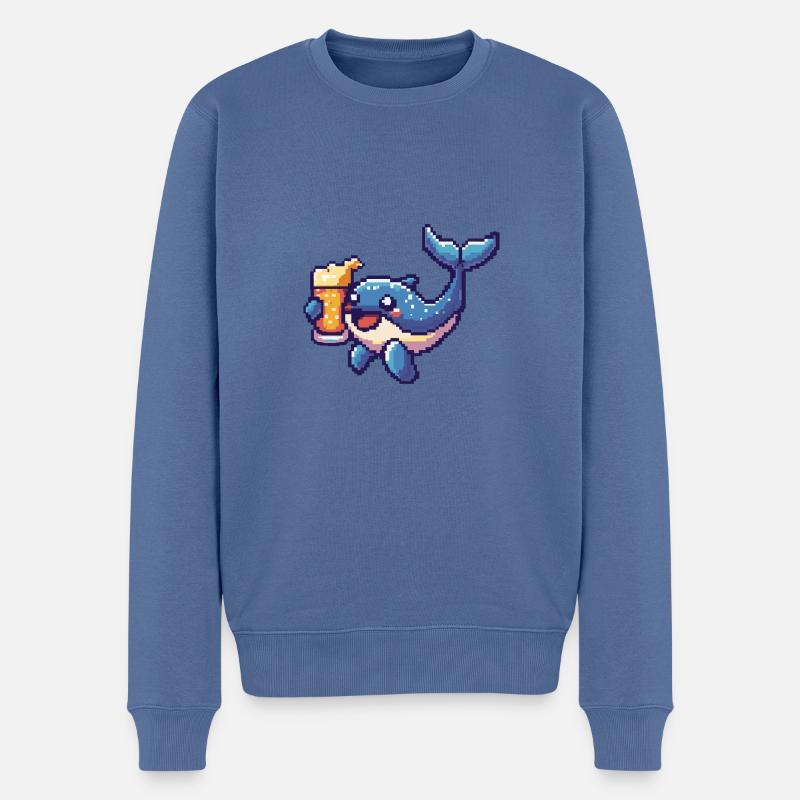 Baleine bière Pixel - Pull Premium bio Homme - bleu pigeon