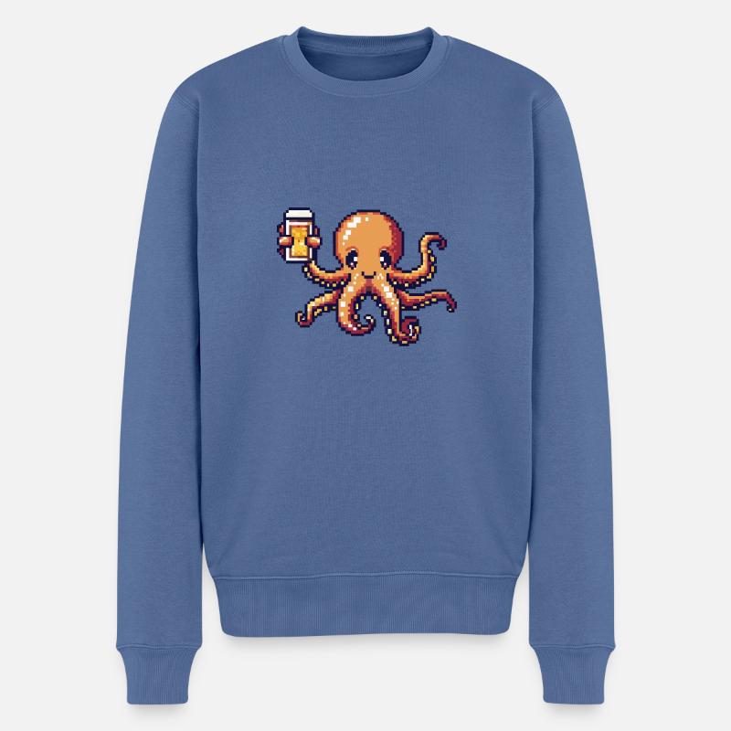 Oktopus Bier Pixel - Männer Premium Bio Pullover - Taubenblau