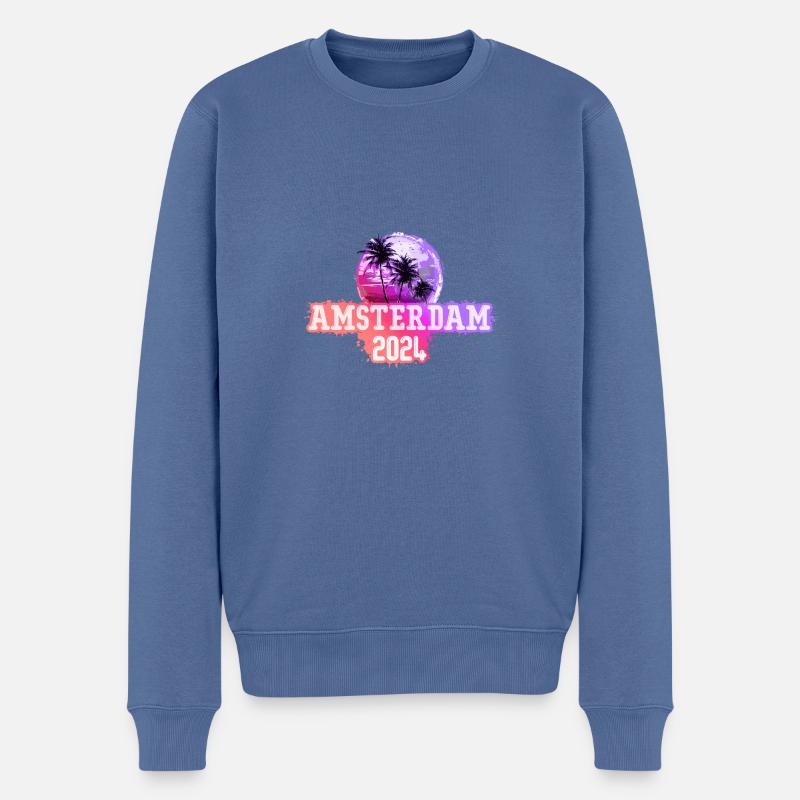 Amsterdam 2024 Palmen - Männer Premium Bio Pullover - Taubenblau