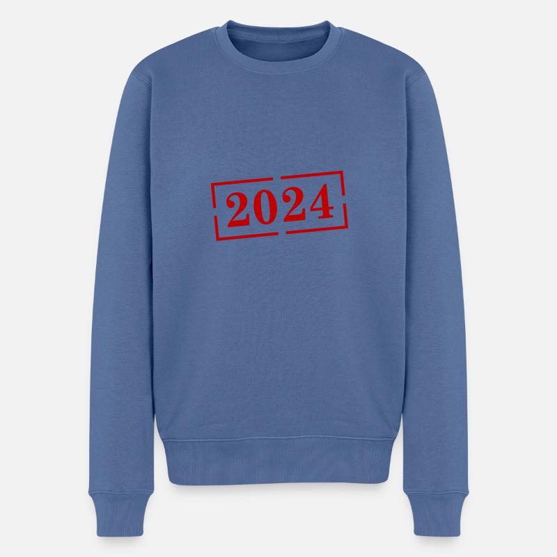 2024 Jahr - Männer Premium Bio Pullover - Taubenblau