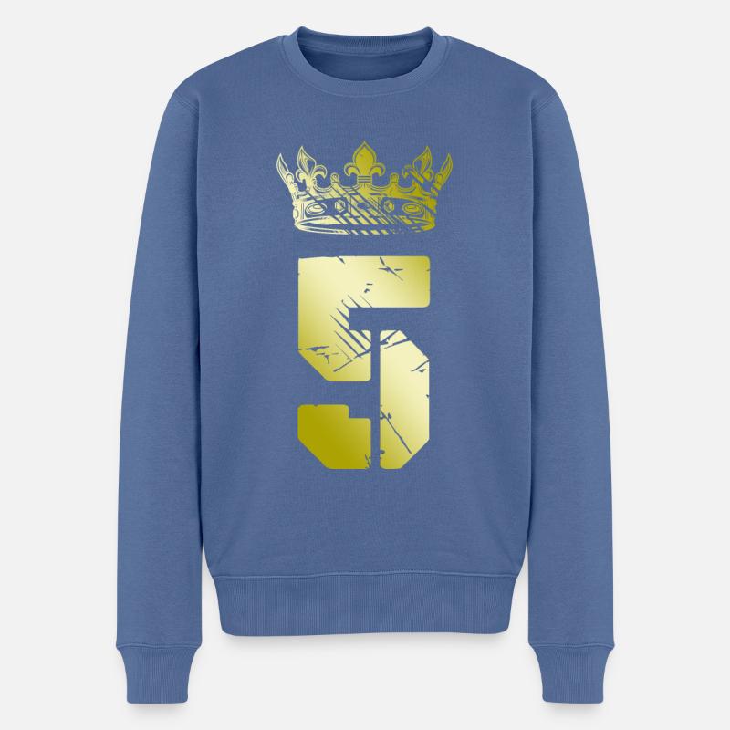 5 Couronne numérique - Pull Premium bio Homme - bleu pigeon