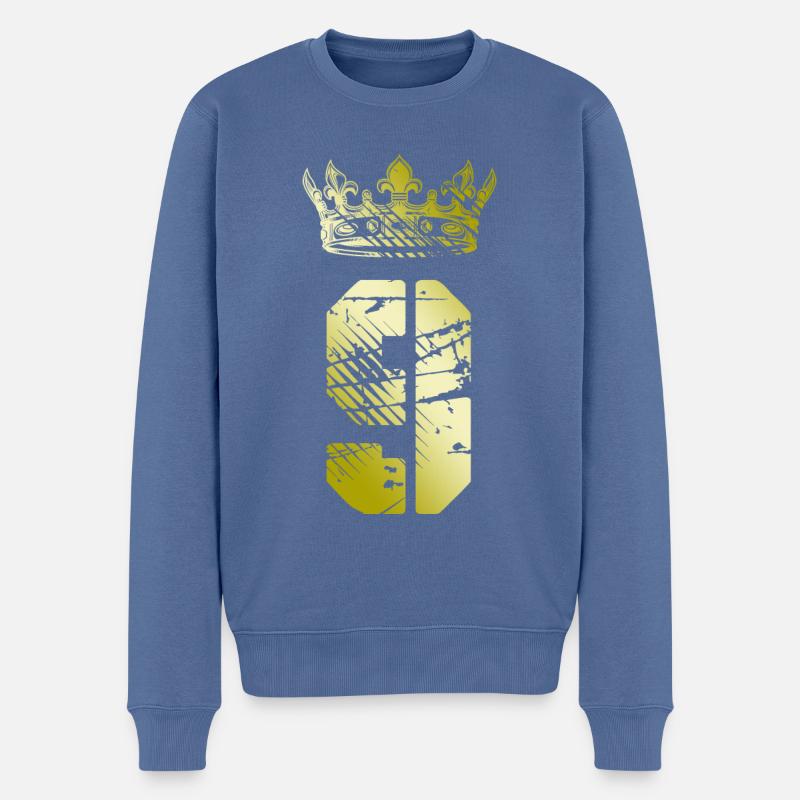 9 Zahl Krone - Männer Premium Bio Pullover - Taubenblau
