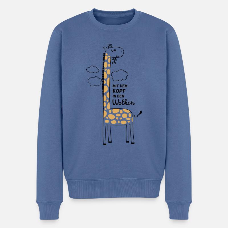 Giraffe mit dem Kopf in den Wolken - Männer Premium Bio Pullover - Taubenblau