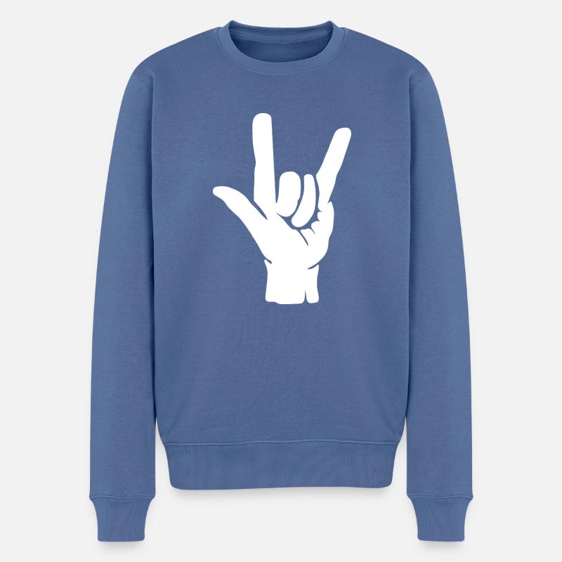 Rock Music Hand - Pull Premium bio Homme - bleu pigeon