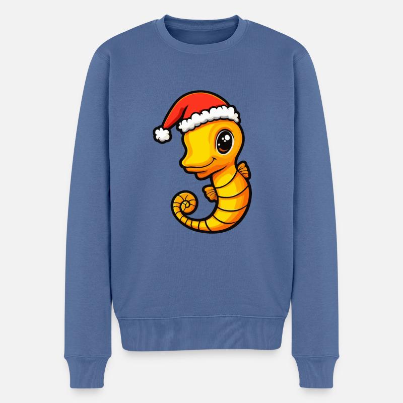 Hippocampe Noël Mignon - Pull Premium bio Homme - bleu pigeon