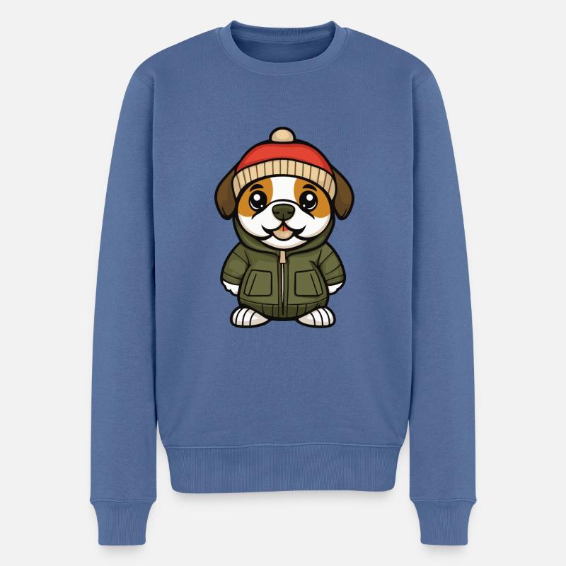 Saint Bernard Hund Stylisch - Männer Premium Bio Pullover - Taubenblau