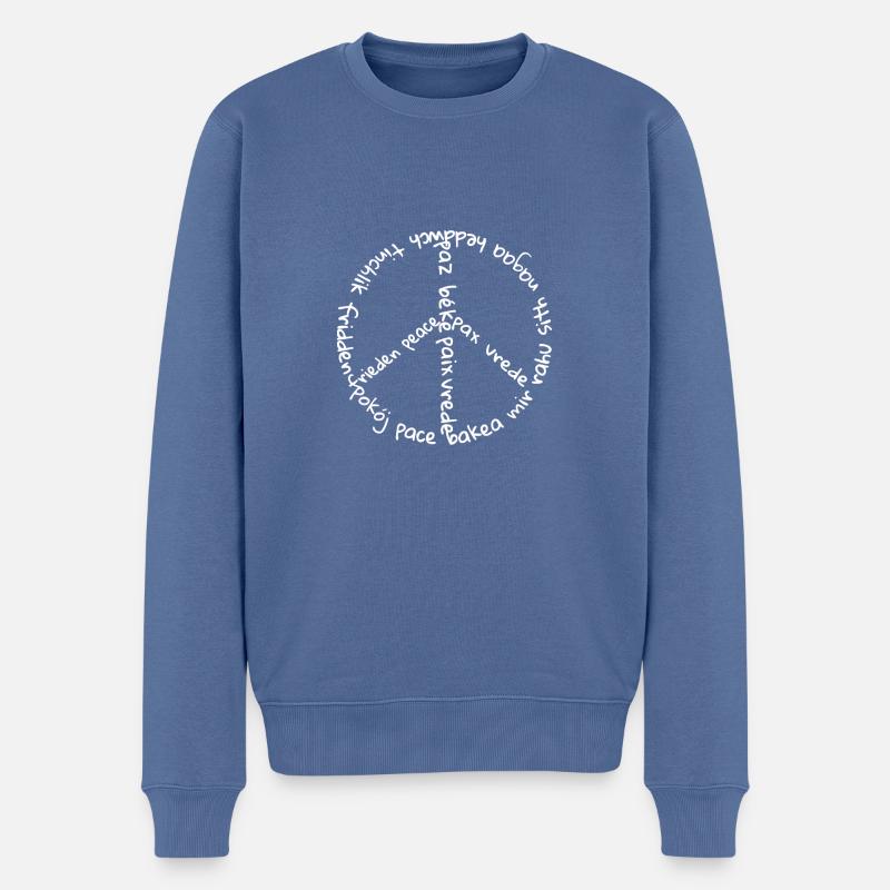 frieden weiss - Männer Premium Bio Pullover - Taubenblau