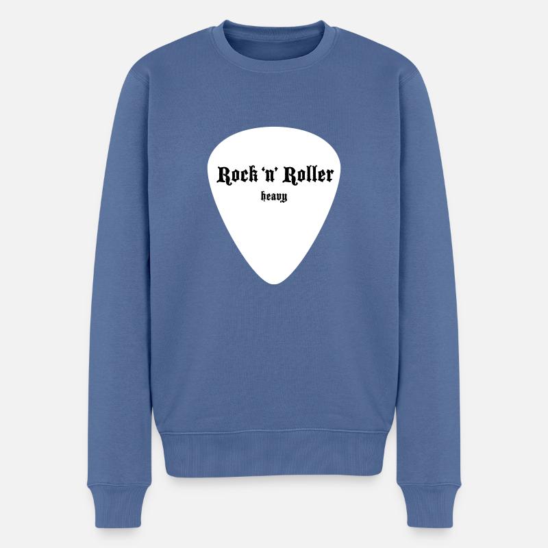 Plektrum Groß Weiß - Männer Premium Bio Pullover - Taubenblau