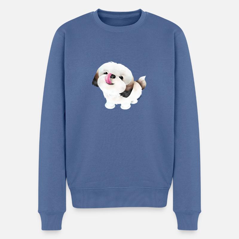 Shih Tzu Hund - Männer Premium Bio Pullover - Taubenblau