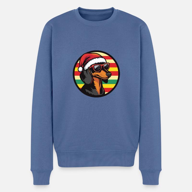 Teckel BadgerDog Noël Cool - Pull Premium bio Homme - bleu pigeon