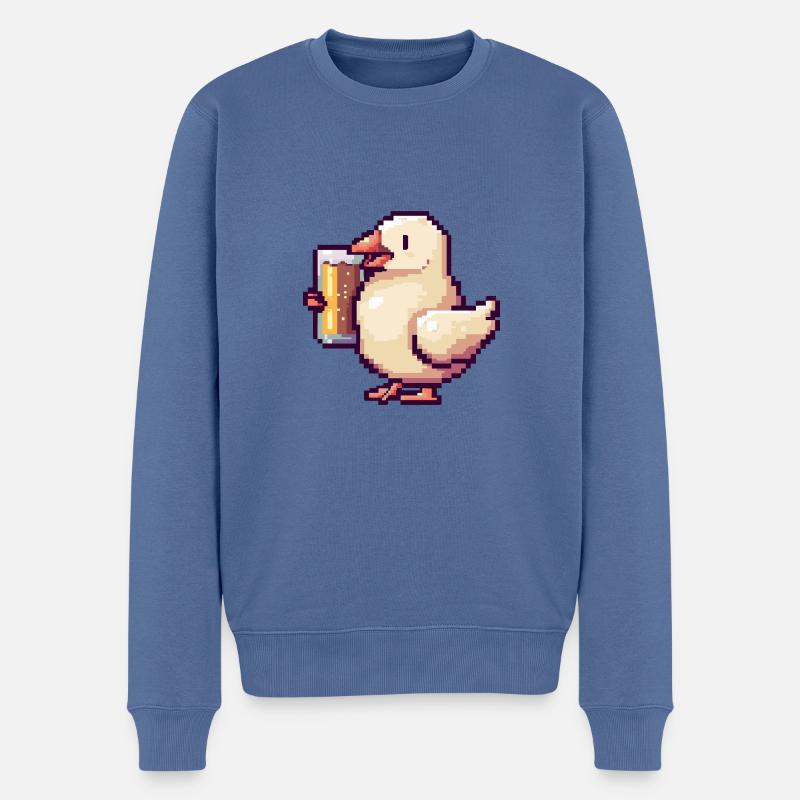 Taube Vogel Bier Pixel - Männer Premium Bio Pullover - Taubenblau