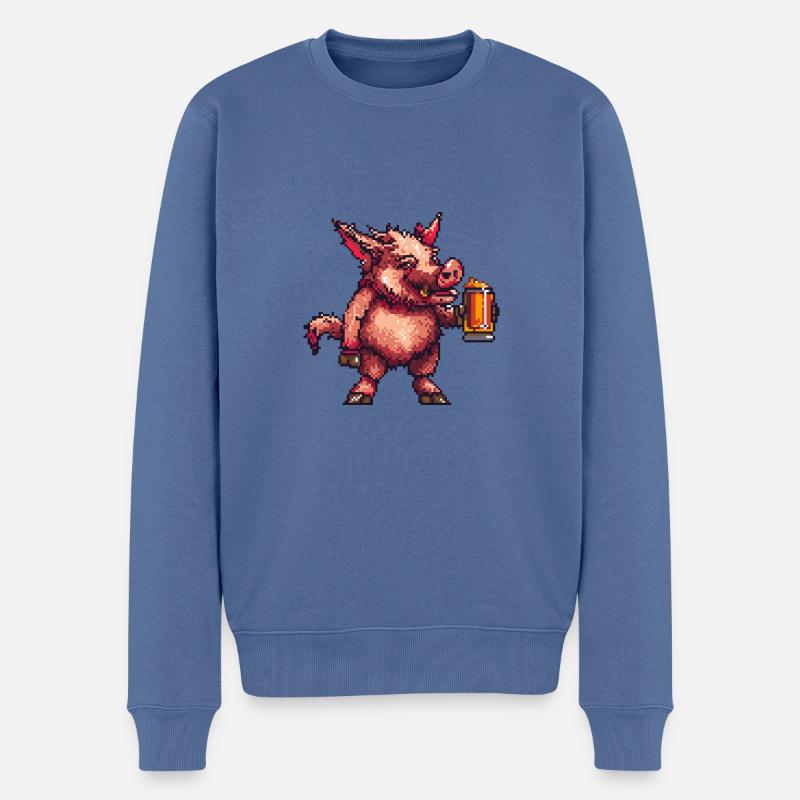 Schwein Bier Pixel Wildschwein - Männer Premium Bio Pullover - Taubenblau