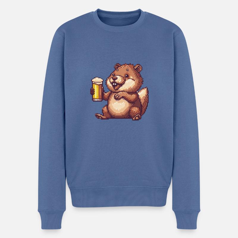 Biber Bier Pixel - Männer Premium Bio Pullover - Taubenblau